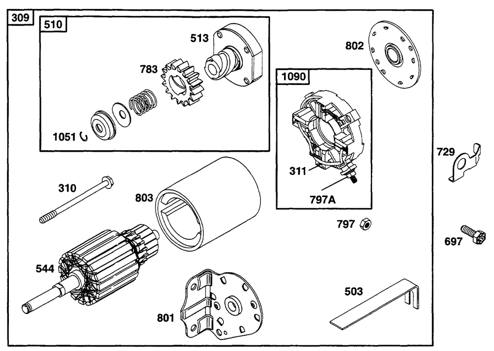 Electric Starter 2 Diagram and Parts List for 252707-0135-XX  Briggs and Stratton Engine